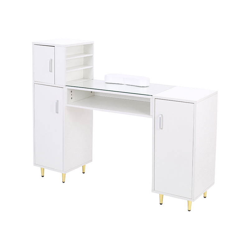 HZ2024BK / HZ2024W طاولة مانيكير ذات سطح زجاجي ومكتب تقني للأظافر