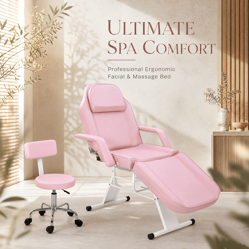سرير التجميل HZ009-BK/HZ009-CM/HZ009-PK مع وحدة تخزين ومقعد | 150 كجم